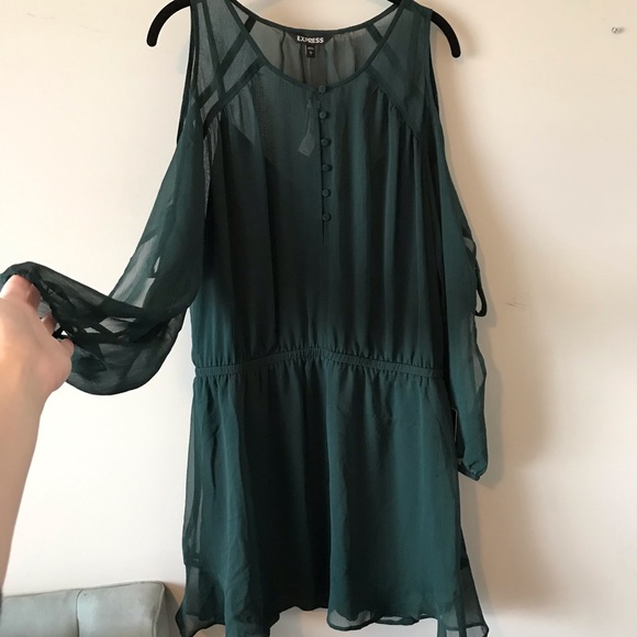 Express Dresses & Skirts - NWT Express Green Cold Shoulder Tie-Sleeve Dress